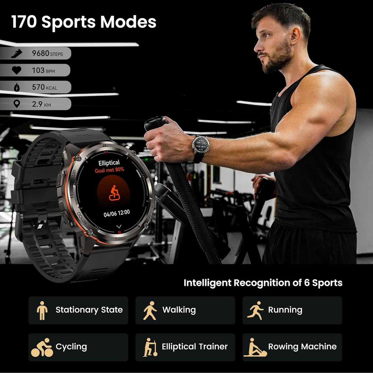 KOSPET TANK T3 ULTRA 2 smartwatch displaying sports modes and fitness tracking features