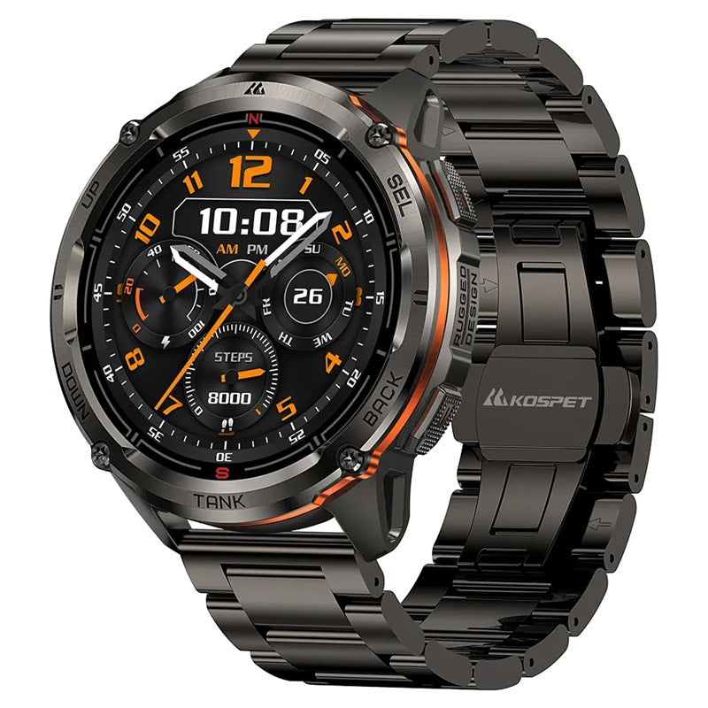 KOSPET TANK T3 ULTRA 2 smartwatch in black with fitness tracking features and durable design