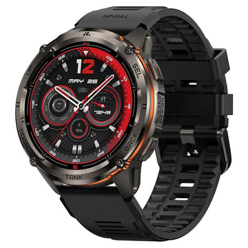 KOSPET TANK T3 ULTRA 2 smartwatch with a black strap and vibrant red dial features a durable design