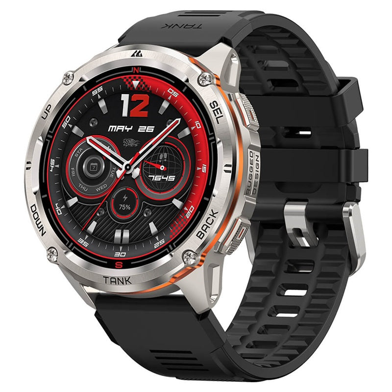 KOSPET TANK T3 ULTRA 2 smartwatch with a black strap and vibrant red dial features a durable design