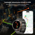 KOSPET TANK T3 Ultra GPS smartwatch displaying GPS tracking features with city lights in the background