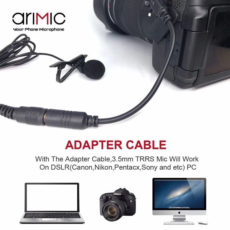 VMIDirect Lavalier Lapel Clip-on Microphone with Adapter Cable for DSLR and PC compatibility