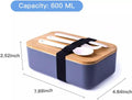 VMIDirect Leak-Proof Bento Lunch Box with Bamboo Lid and Included Cutlery for 600 ML Capacity