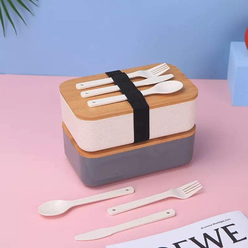 VMIDirect Leak-Proof Bento Lunch Box with Bamboo Lid and Cutlery for Easy Meal Transport