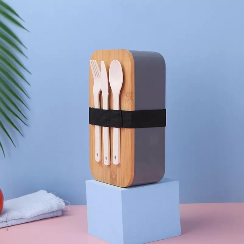 VMIDirect Leak-Proof Bento Lunch Box with utensils and bamboo lid for on-the-go meals