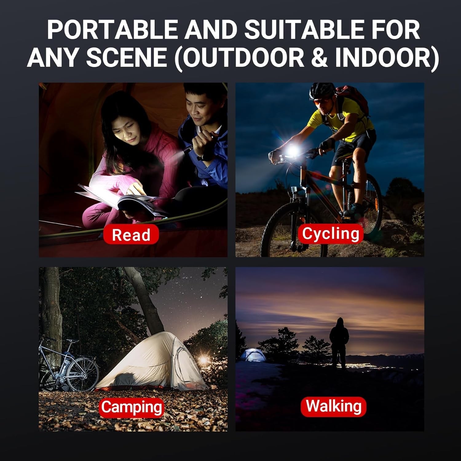 Versatile LED Flashlight Type-C Rechargeable for reading, cycling, camping, and walking in any setting