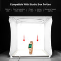 LED light panel for photography in a studio box setup showcasing a watch