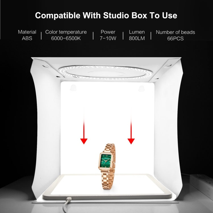 LED light panel for photography in a studio box setup showcasing a watch