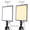 LED light panel for photography with adjustable white and warm light settings on a tripod