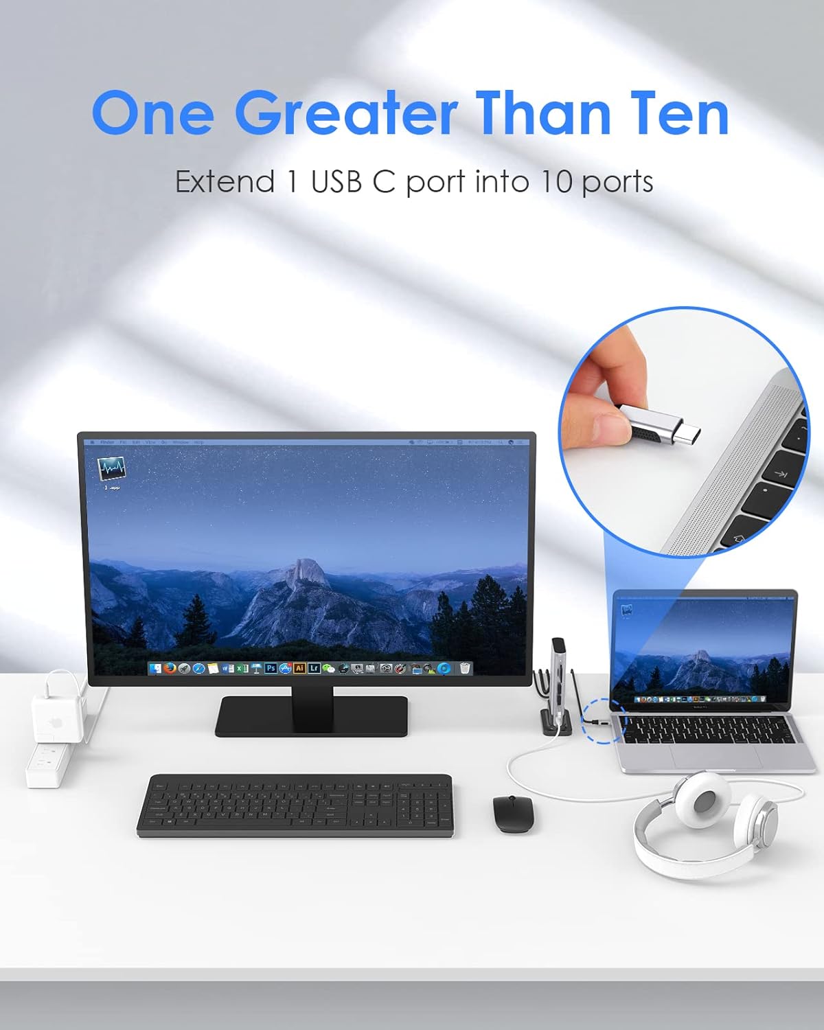 LENTION 10-in-1 USB C hub extending one USB C port into ten ports for enhanced connectivity on devices