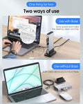 LENTION 10-in-1 USB C hub shown connected to a laptop with and without base for versatile use