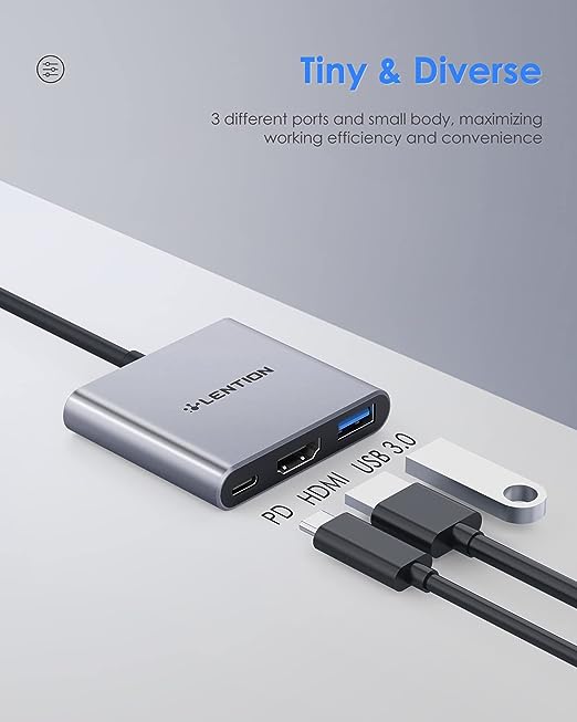 LENTION 3-in-1 USB C adapter with HDMI and USB 3.0 ports for enhanced connectivity