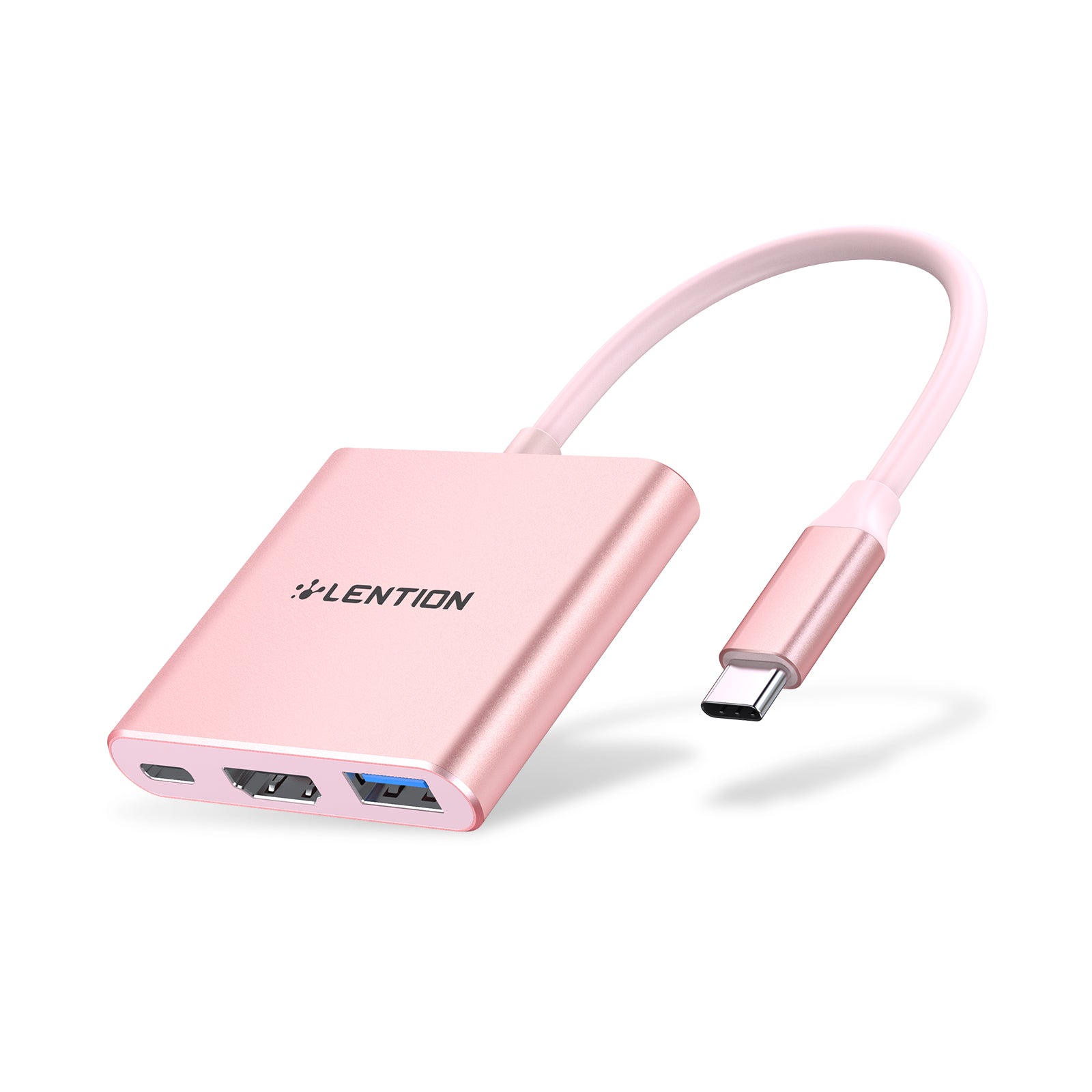 LENTION 3-in-1 USB C adapter in pink for easy connectivity with multiple devices