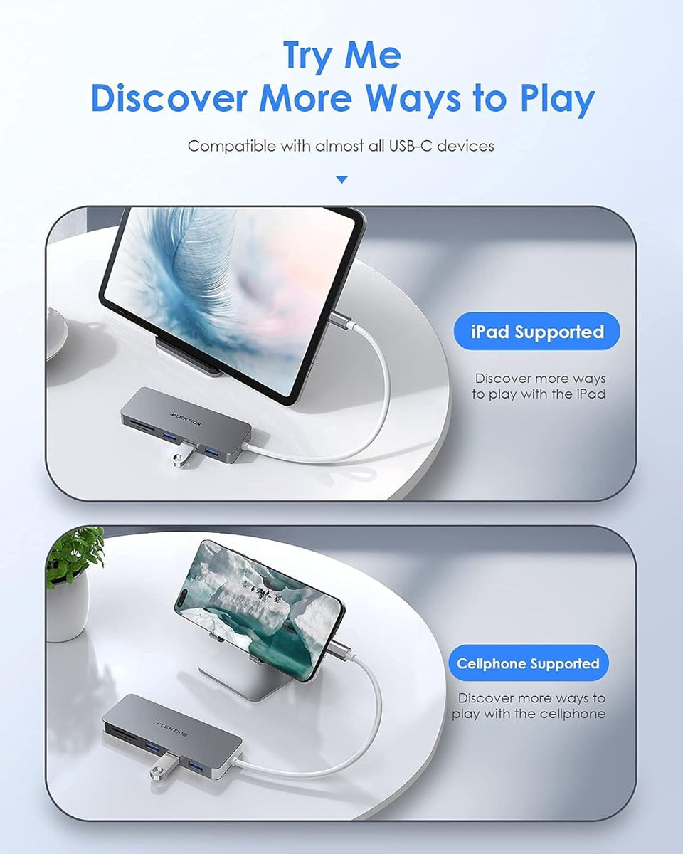 LENTION C15 Adapter for Samsung Galaxy Book connecting to an iPad and cellphone for enhanced functionality