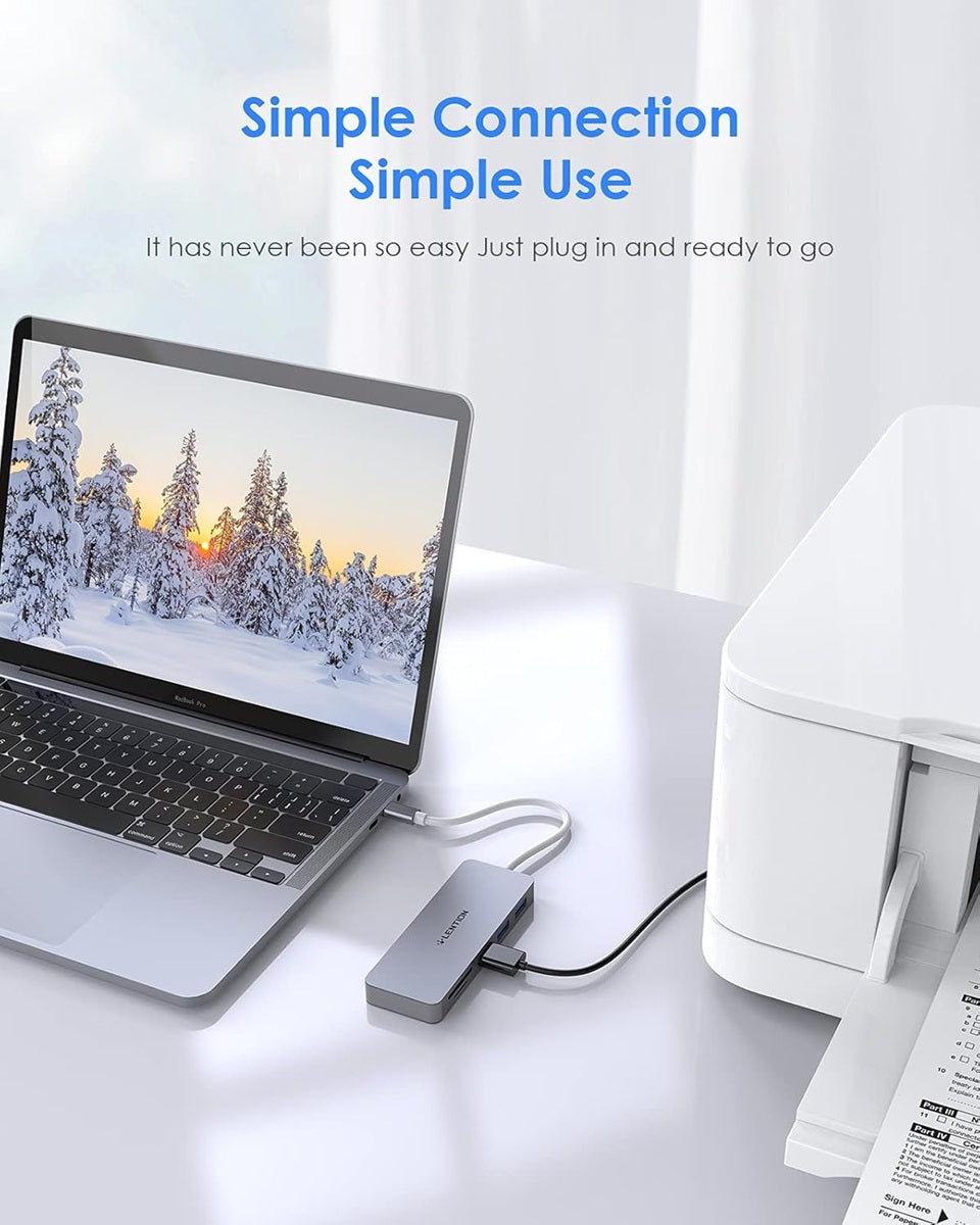 LENTION C15 Adapter for Samsung Galaxy Book connected to a laptop with printer for easy use