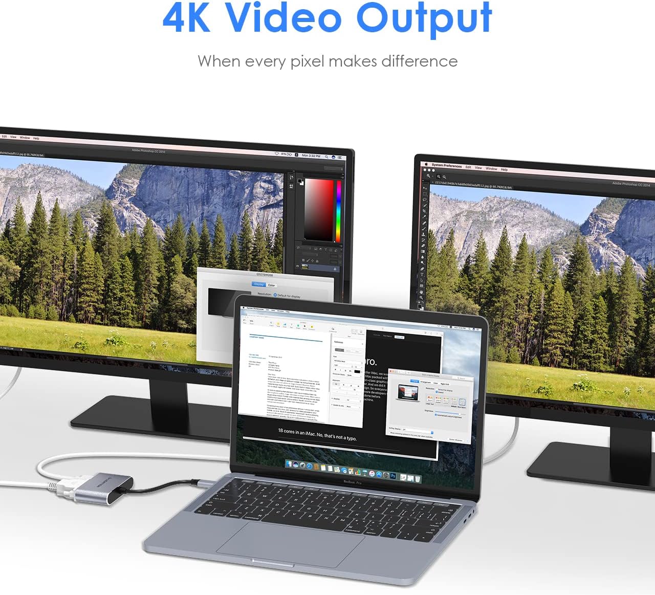 LENTION C51s Converter Cable connecting a laptop to dual monitors for 4K video output