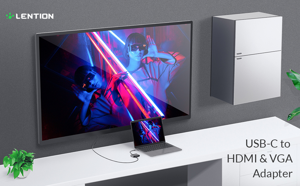 LENTION C51s Converter Cable connecting USB-C to HDMI and VGA for seamless display options