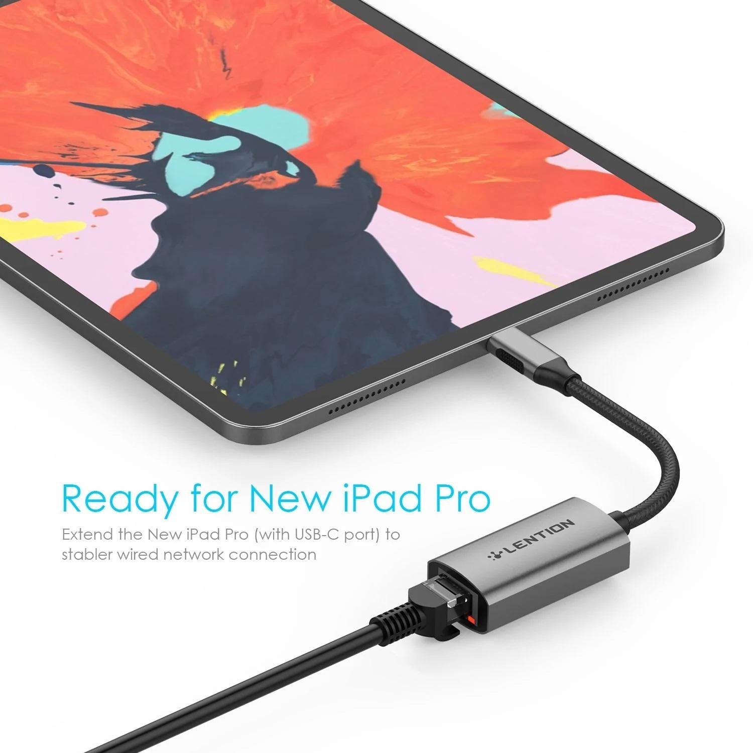 Gigabit Ethernet LAN converter Type-C connected to a New iPad Pro for stable internet connection