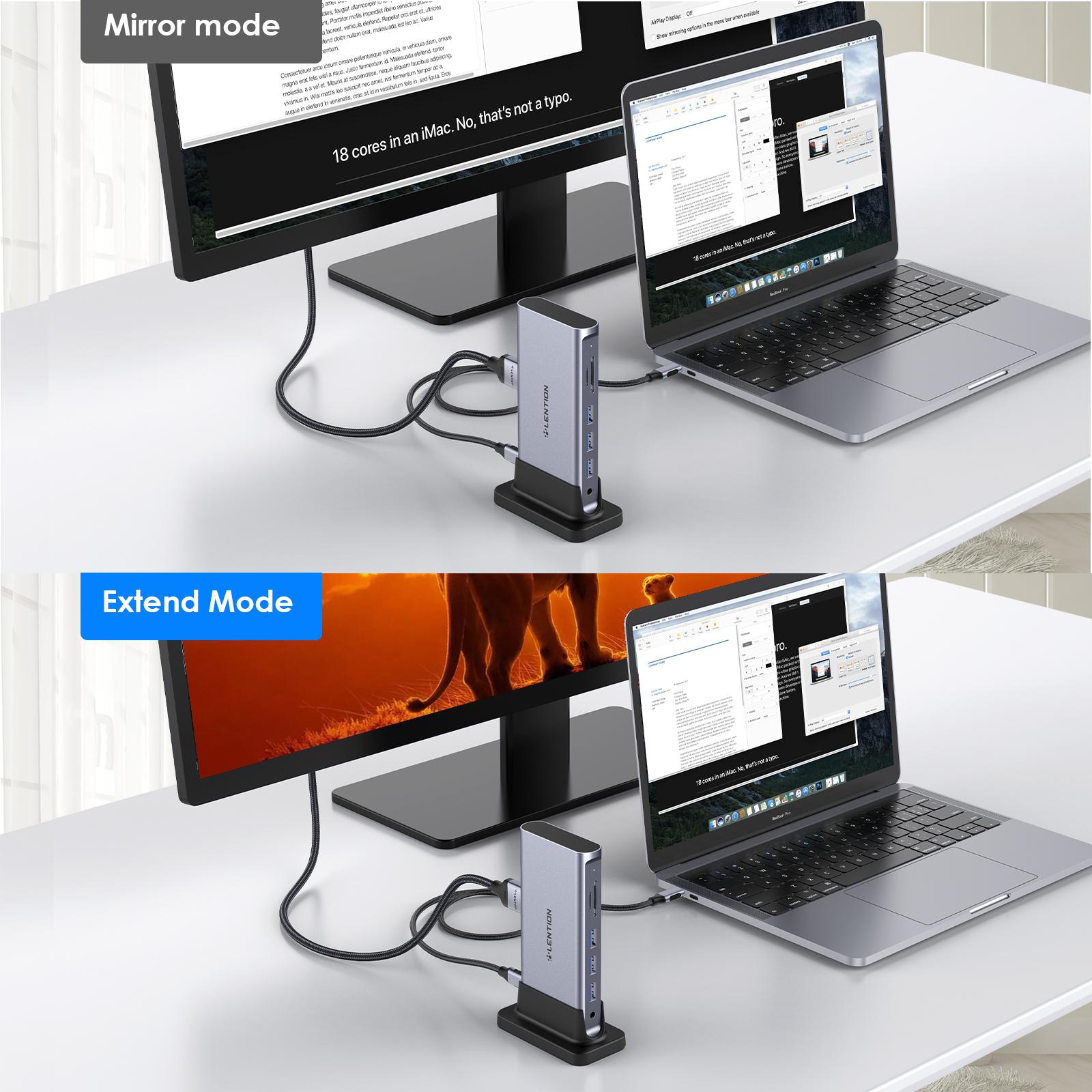 VMIDirect Multiport Hub connected to a laptop in mirror and extend mode for enhanced connectivity