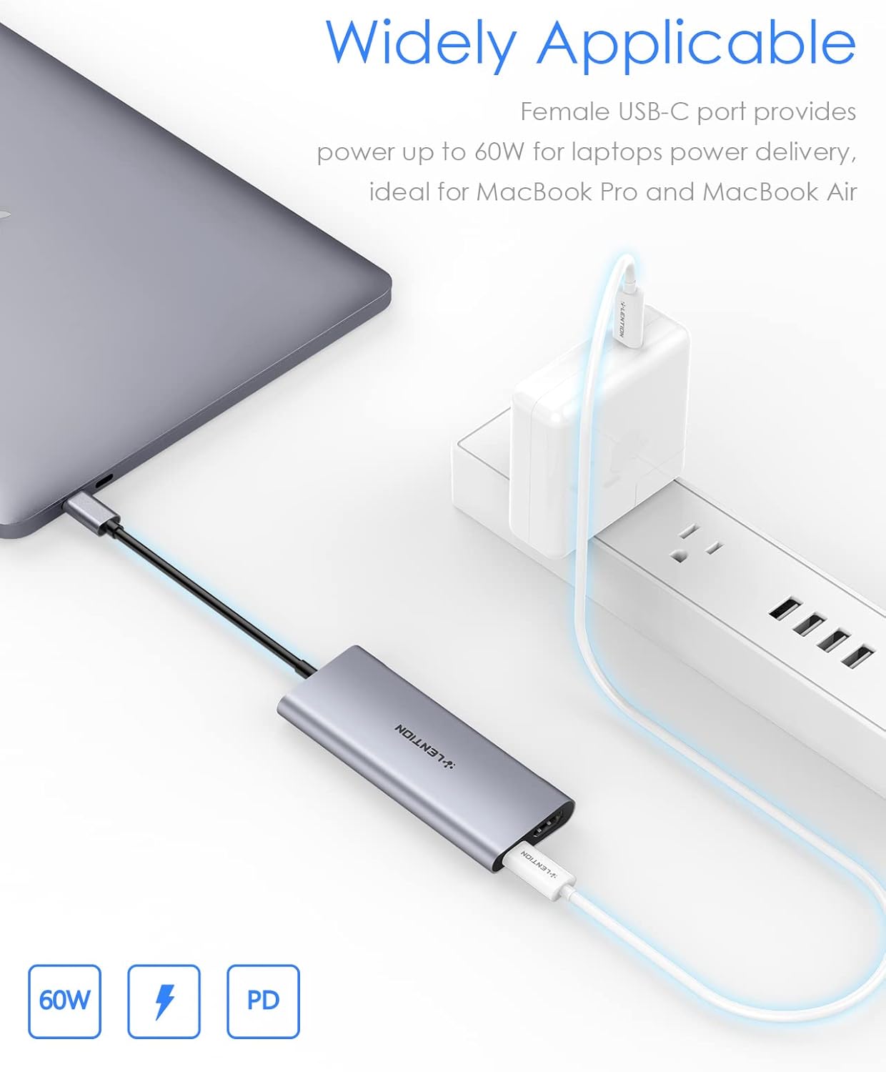 USB C hub with HDMI and Ethernet for power delivery and connections on laptops