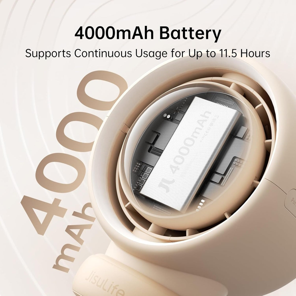 Life2 Bladeless Stroller Fan featuring a 4000mAh battery for up to 11.5 hours of continuous use
