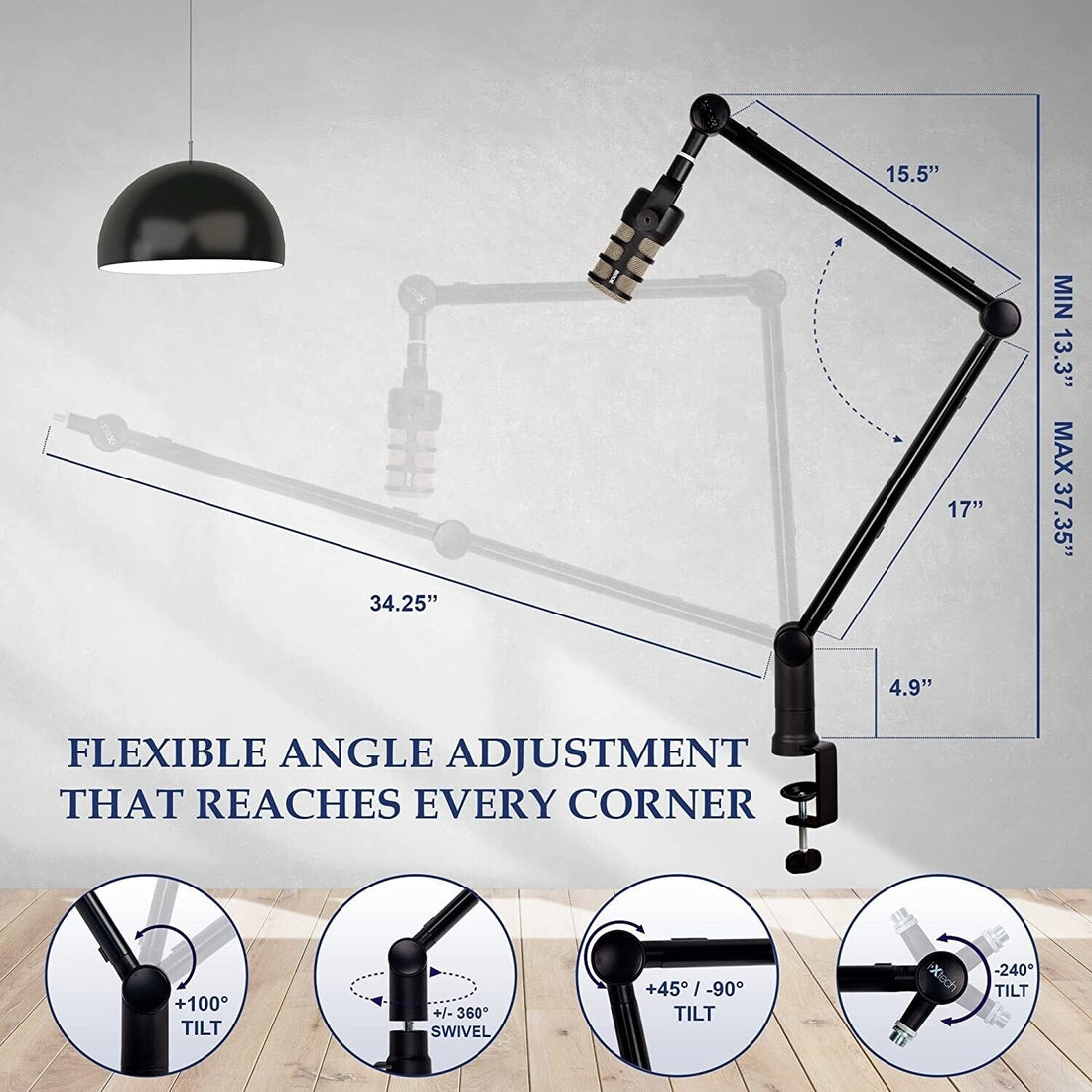 VMIDirect LS24 Desktop Microphone Stand with Adjustable Arm for Optimal Positioning and Stability