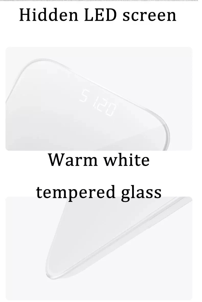 Smart Body Scale with a hidden LED screen and warm white tempered glass design