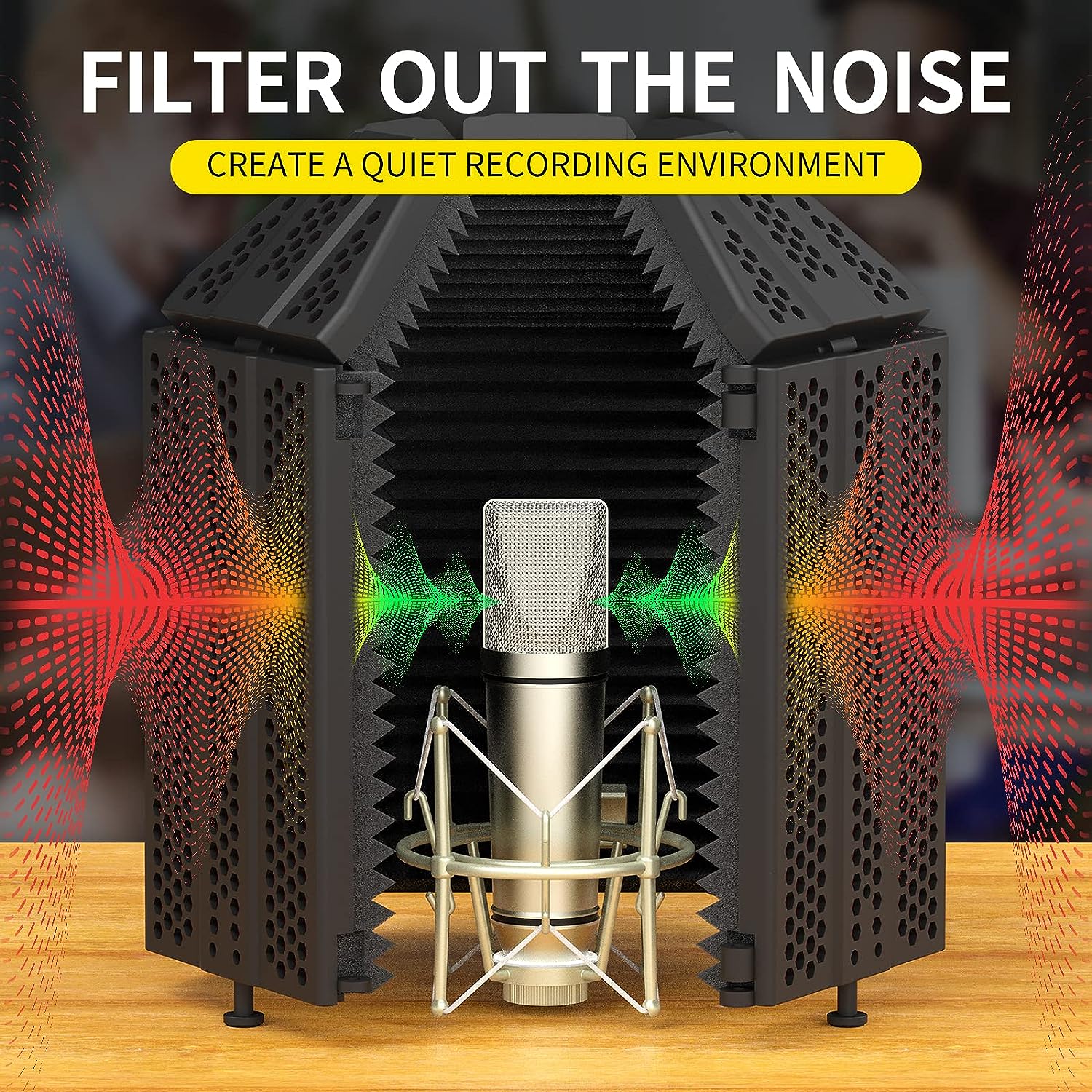 Foldable microphone isolation shield for creating a quiet recording environment