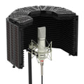 Foldable microphone isolation shield designed to improve recording quality by reducing background noise