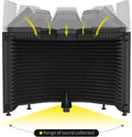 Foldable microphone isolation shield designed to minimize background noise and enhance sound quality