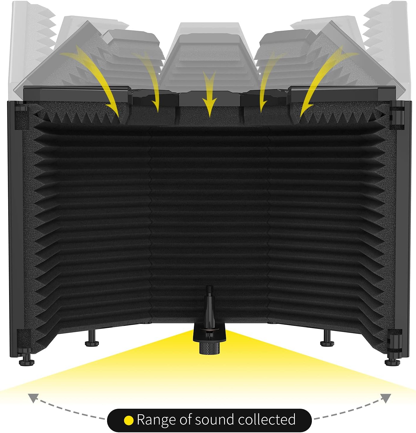 Foldable microphone isolation shield designed to minimize background noise and enhance sound quality