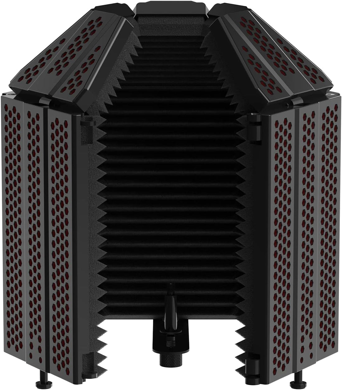 Foldable microphone isolation shield designed to improve recording quality by reducing background noise