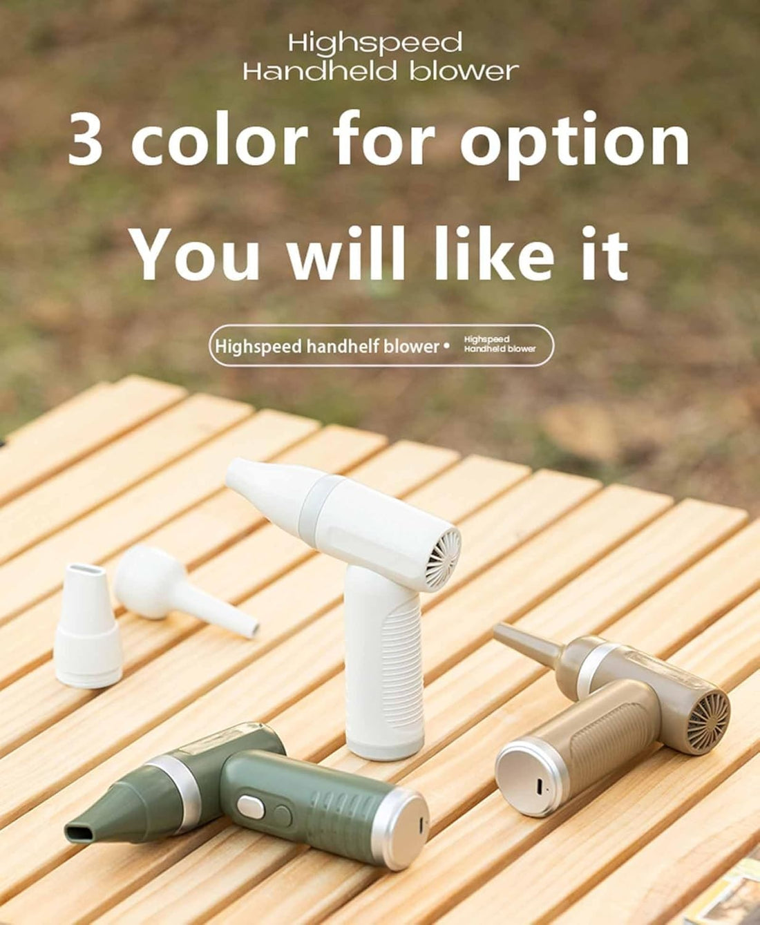 VMIDirect mini turbo fan set in white, dark gray, and olive green with ergonomic design for portable cooling