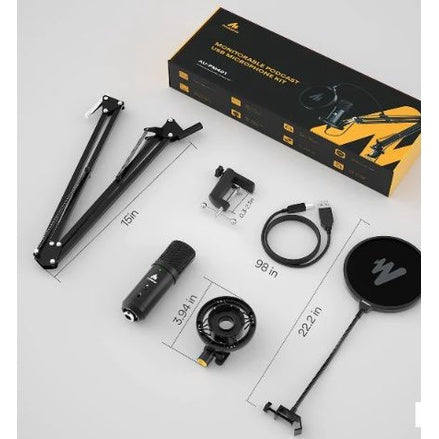 VMIDirect USB Microphone Kit with Boom Arm, Pop Filter, and Accessories for Podcasters