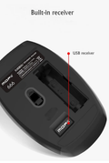 Bottom view of Mofii 666 keyboard and mouse for PC showing built-in USB wireless receiver