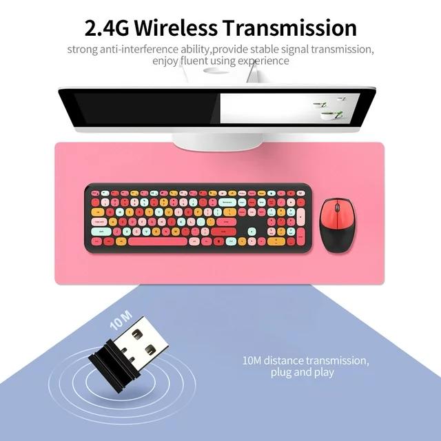 Mofii 666 keyboard and mouse for PC with colorful keys and wireless 2.4G 10M transmission range