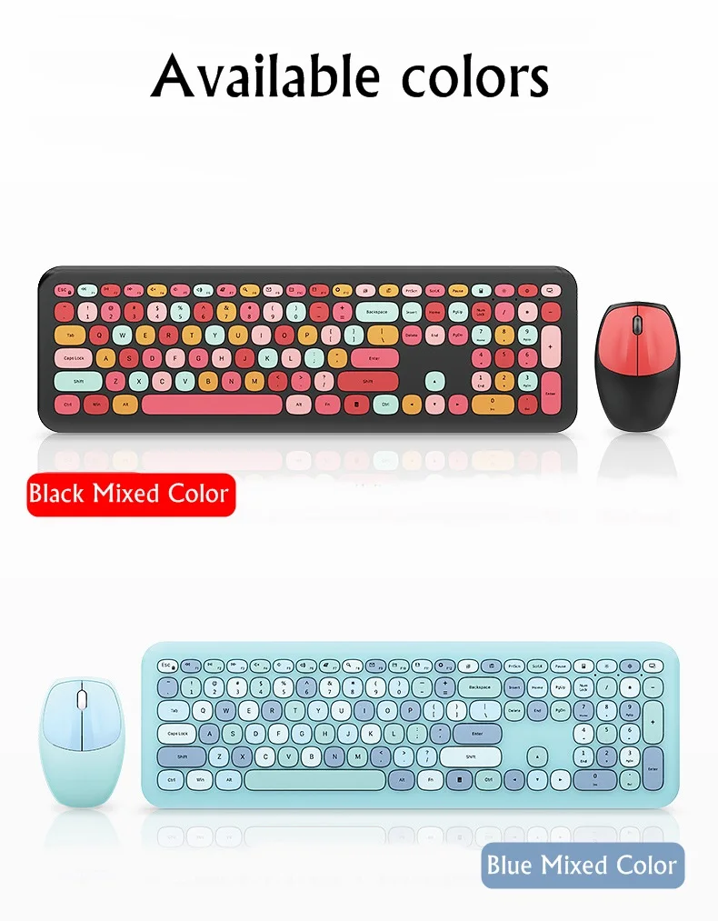 Two color options of Mofii 666 keyboard and mouse for PC in black mixed color and blue mixed color