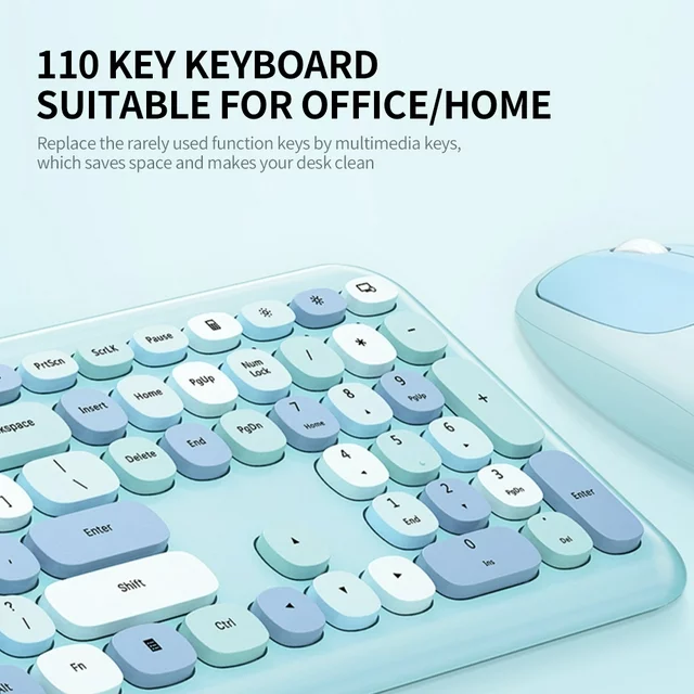 Mofii 666 keyboard and mouse for PC in pastel blue with 110 keys suitable for office and home use