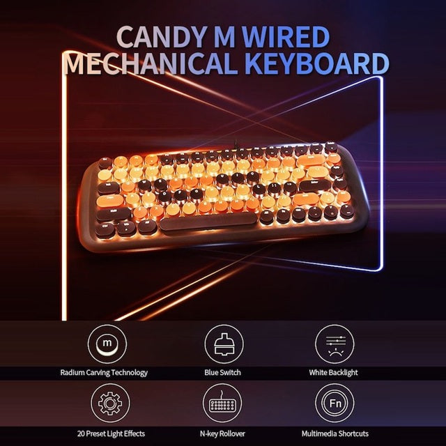 MOFII Candy M keyboard with lights in blue and pink retro round keycap design