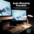 Mofii Candy XR wireless keyboard and mouse combo on desk with dual monitors and desk lamp showing auto-sleeping function