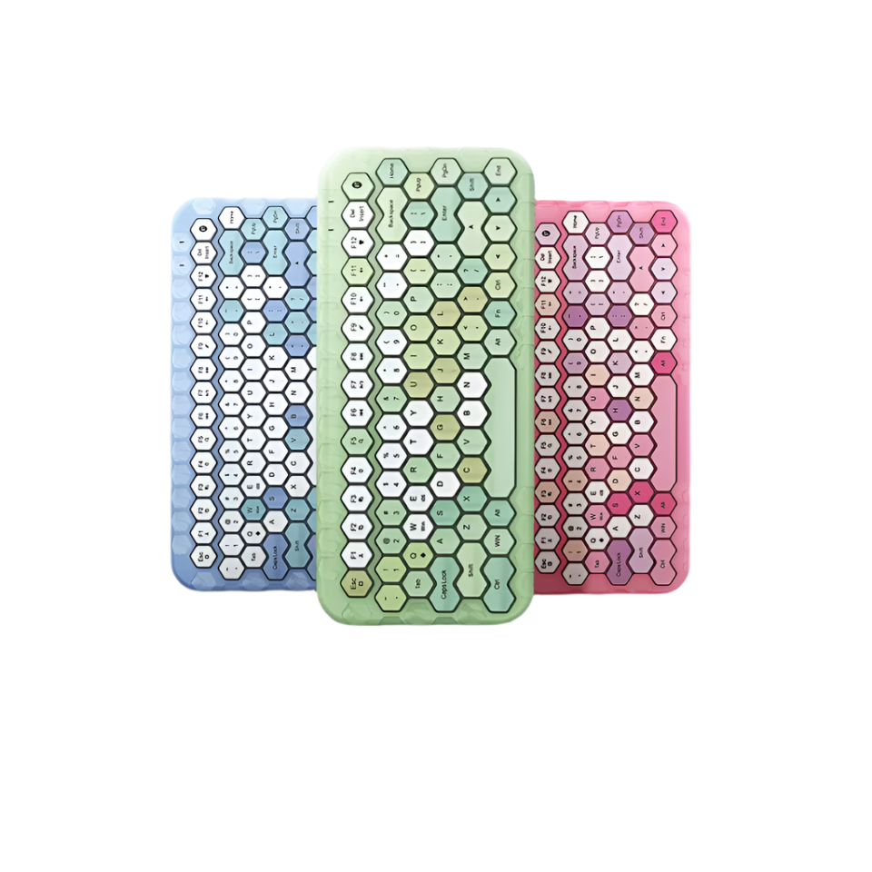 MOFII HONEY BT keyboard in green blue and pink with hexagonal keys wireless design