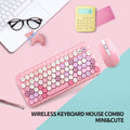 Pink Mofii Honey PLUS gaming keyboard set with wireless mouse on a colorful desk setup