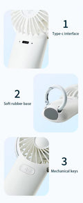 VMIDirect portable fan with Type-C interface, soft rubber base, and mechanical keys for easy use