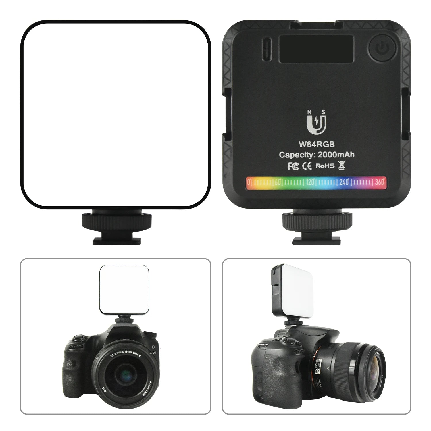 VMIDirect Multifunctional Magnetic RGB Video Light with 2000mAh battery and adjustable mount for cameras