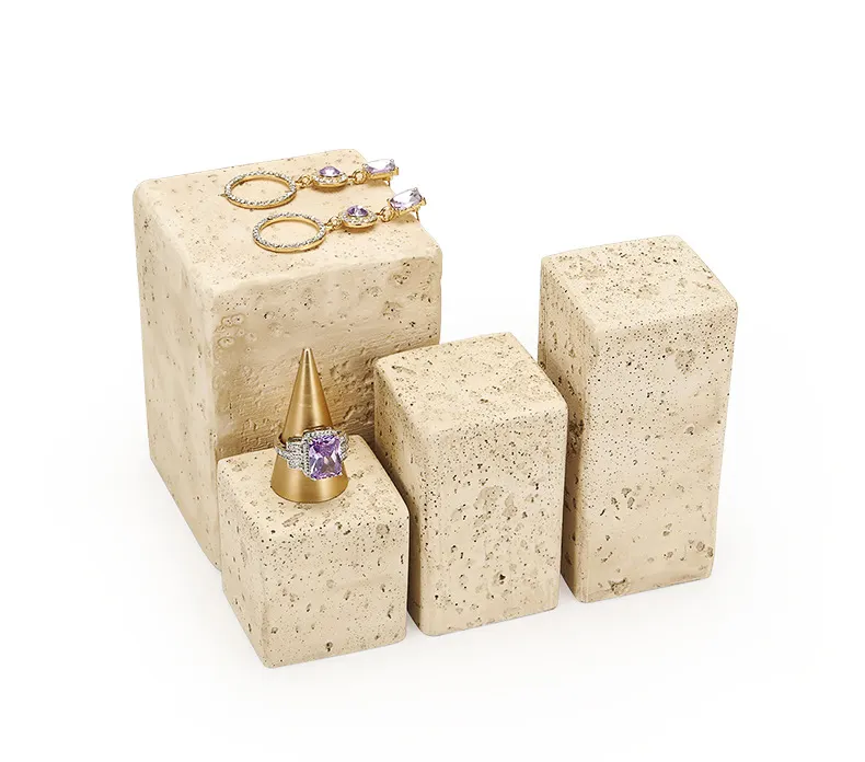 Natural Stone Props display varying heights for showcasing jewelry and accessories elegantly