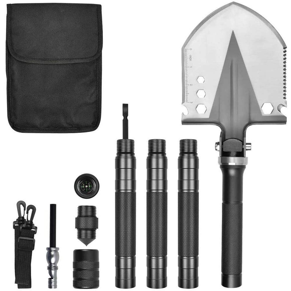 VMIDirect Multi-Tool Survival Gear with Shovel, Flashlights, and Accessories in a Compact Storage Bag