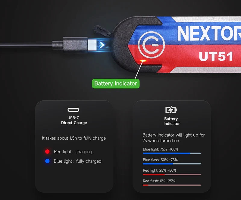 VMIDirect Flashing Safety Slap Bracelet with USB-C direct charge and battery indicator features