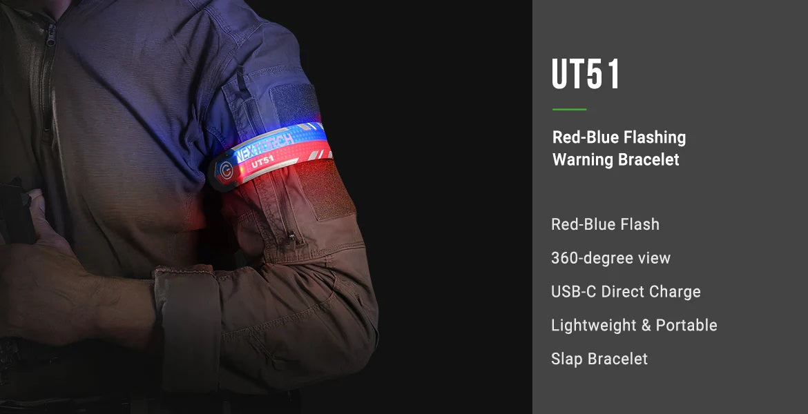 Red-Blue Flashing Safety Slap Bracelet with 360-degree view and USB-C direct charge