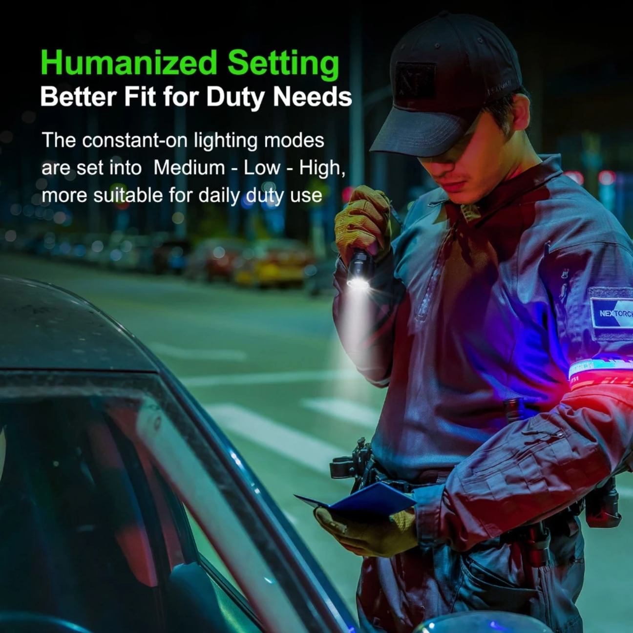 Rechargeable Tactical Flashlight with adjustable lighting modes for improved duty performance