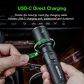 Rechargeable Tactical Flashlight with USB-C charging port for easy recharging and waterproof design
